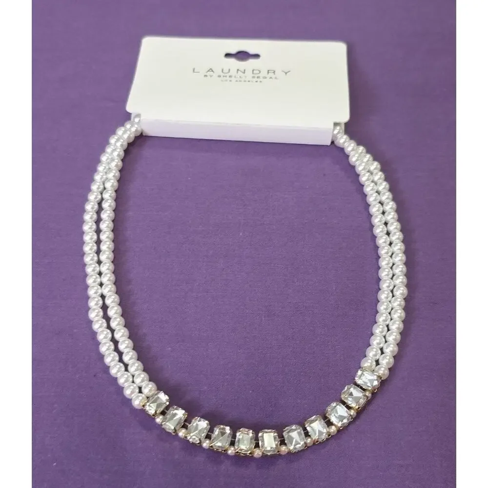 Laundry by Shelli Segal Double Strand Faux Pearl & Rhinestone Crystal Necklace